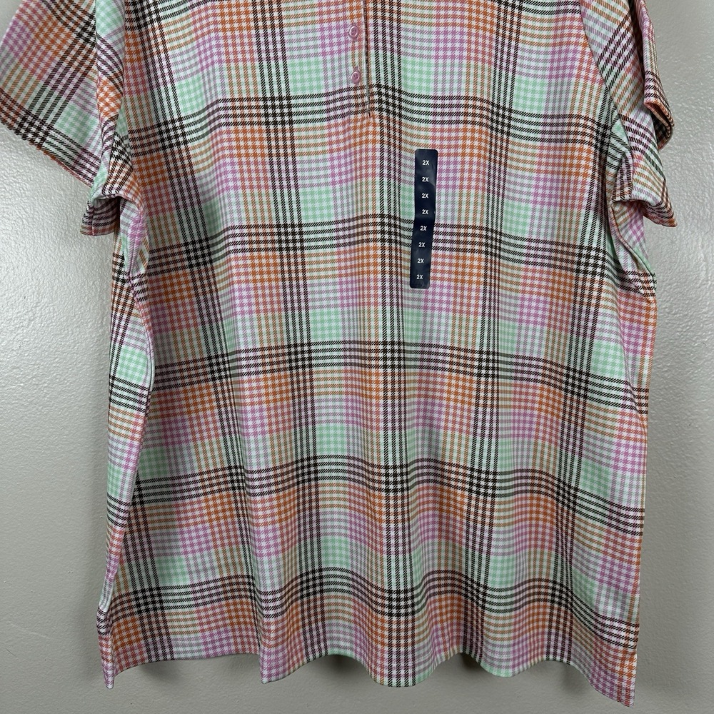 Lands' End Women's 2X Knit Short Sleeve Checker Supima Polo Shirt Top Multi NEW - Picture 5 of 11
